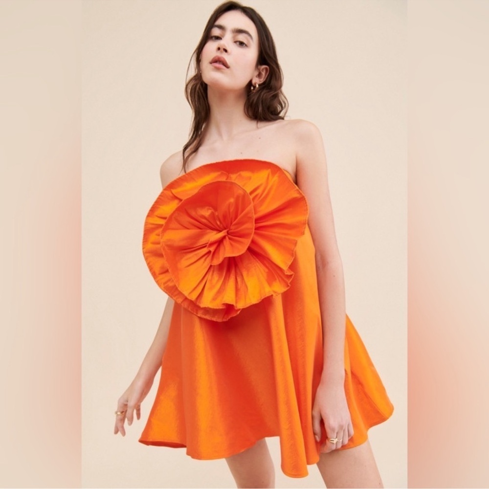 BOYKO by Anthropology Gigi Dress Orange Floral Skirt Size: XS (originally $298) - Picture 3 of 10